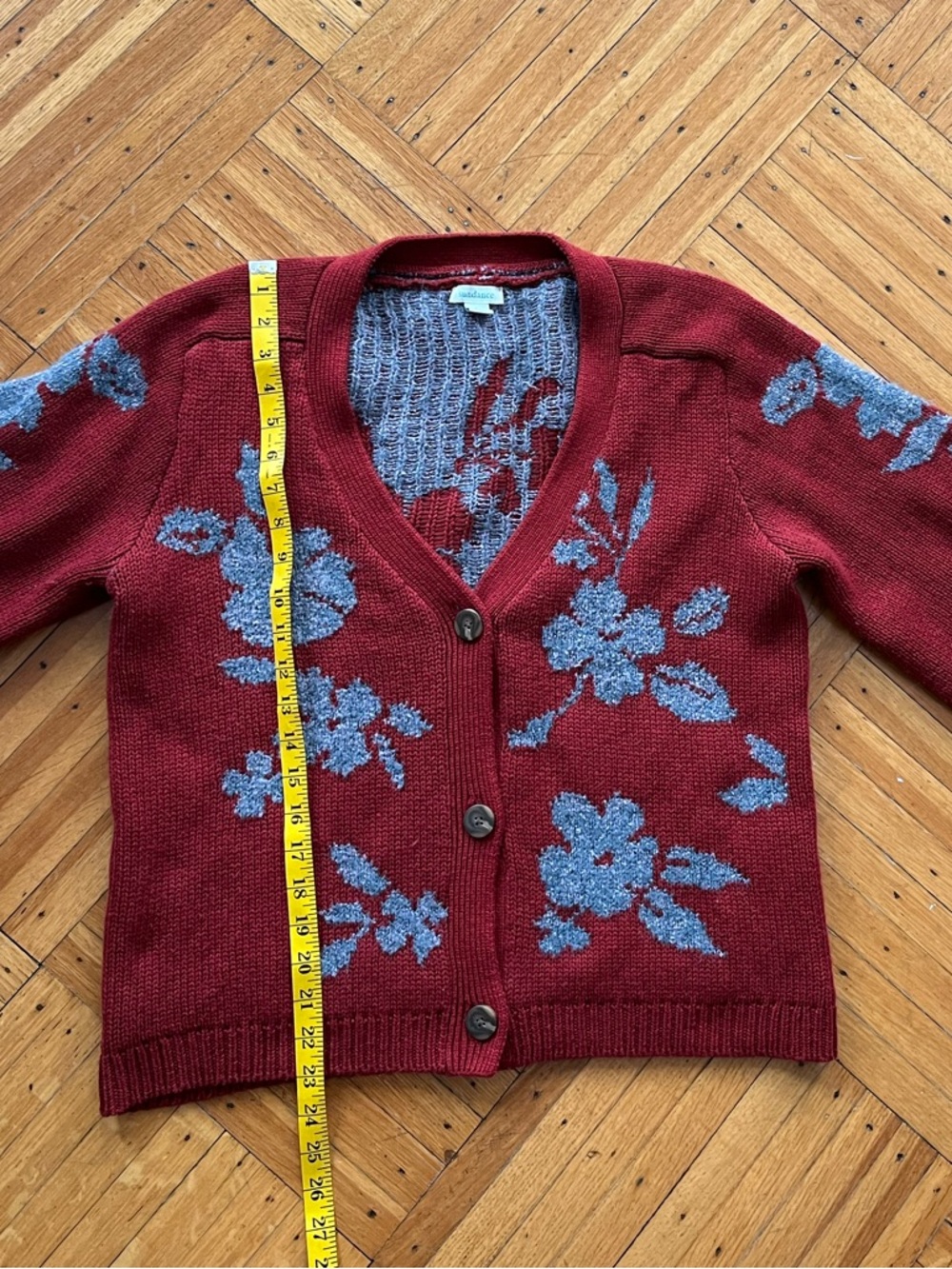 Sundance • Red Floral Button-Front Women's Sweater Cardigan